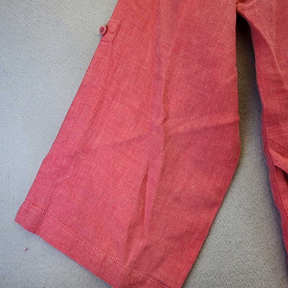 Chicos Linen Button Down Shirt Size 2 Large Pink Red Roll Tab Sleeve Tunic Linen - Picture 5 of 13
